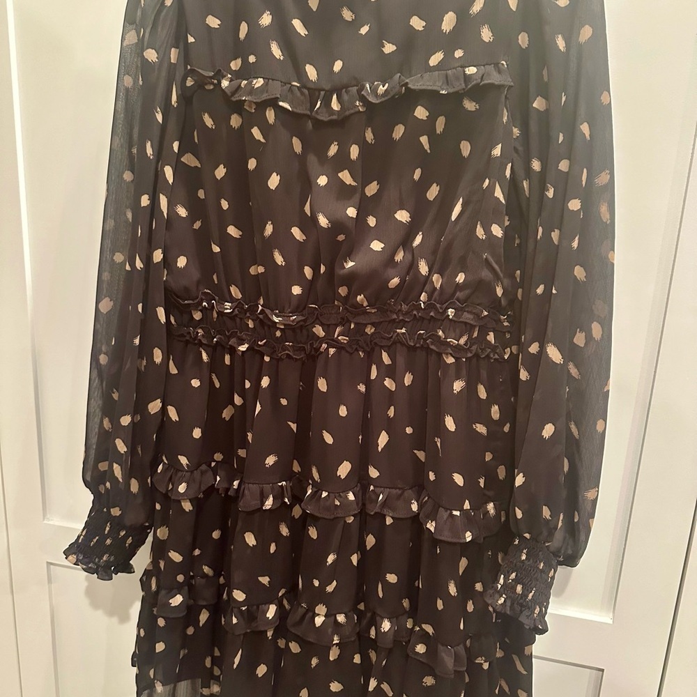 Blu Pepper Ruffles & Gold Print V NeckMini Dress Party Event Festival Sz L - Picture 2 of 5